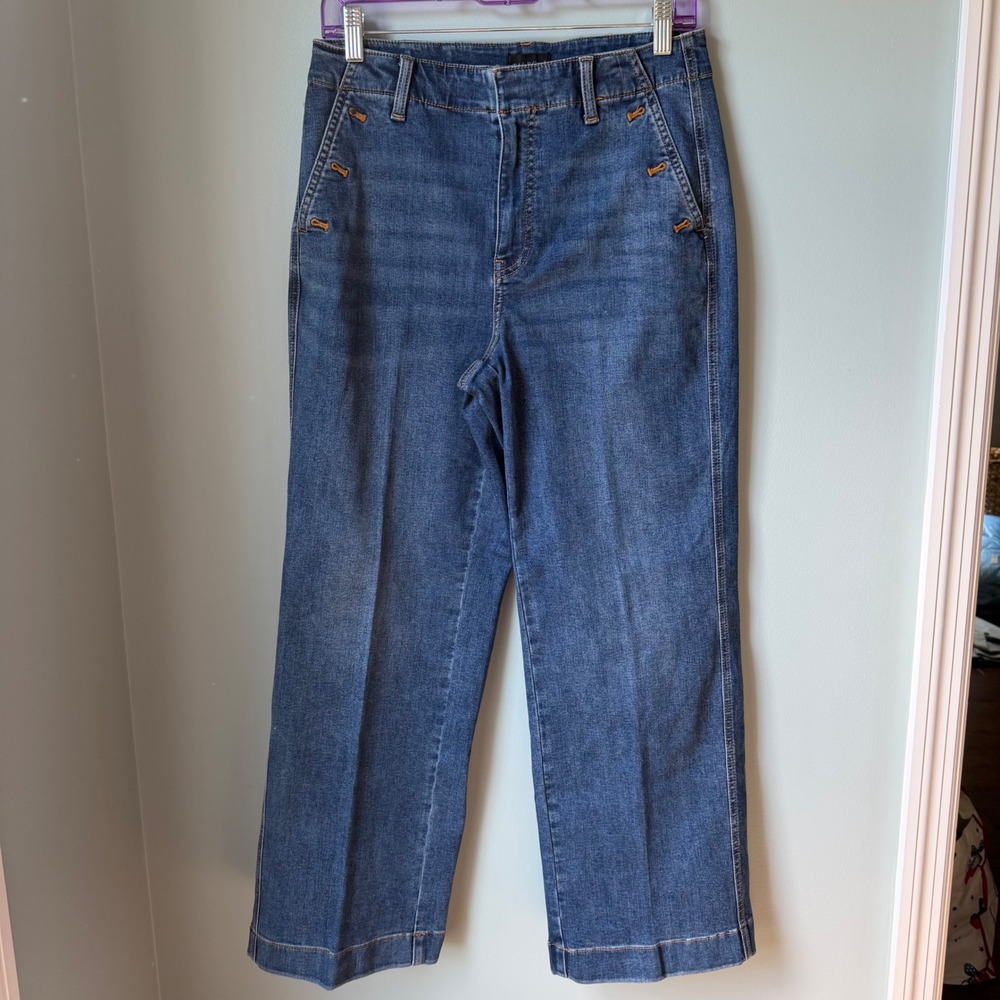 Talbots High Waist Wide Leg Sailor Trouser Jean Stretch Blue Size 8P Petite
